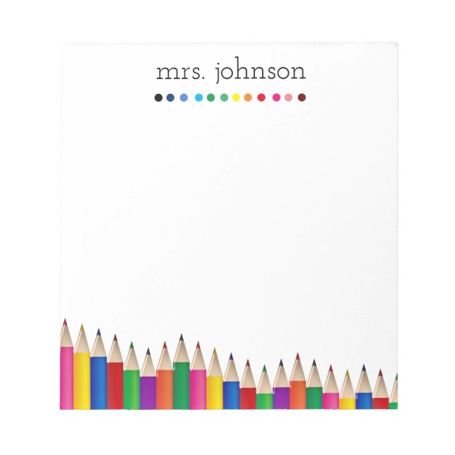 Bloc-note Crayon arc-en-ciel personnalisé pour enseignant (Devant)