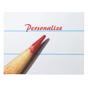 Bloc-note Crayon rouge pour professeur sur papier ligné avec