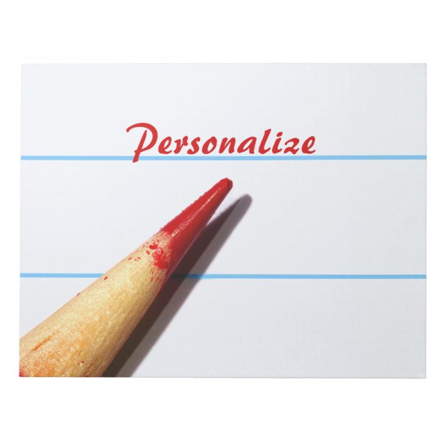 Bloc-note Crayon rouge pour professeur sur papier ligné avec (Devant)