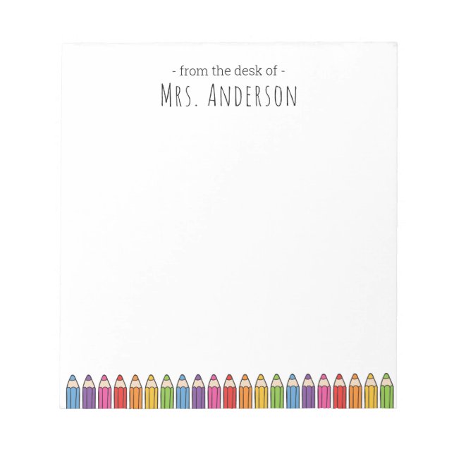 Bloc-note Crayons Arc-en-ciel Enseignante de maternelle (Devant)