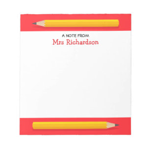Bloc-note Crayons jaunes nom personnalisé enseignant