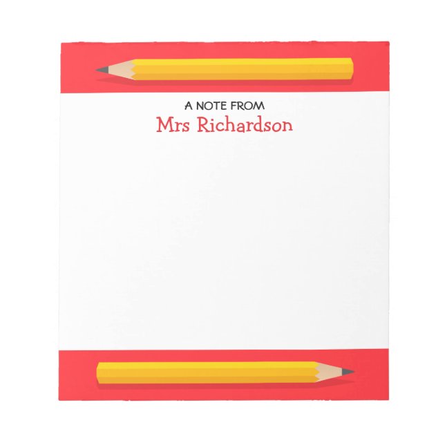 Bloc-note Crayons jaunes nom personnalisé enseignant (Devant)