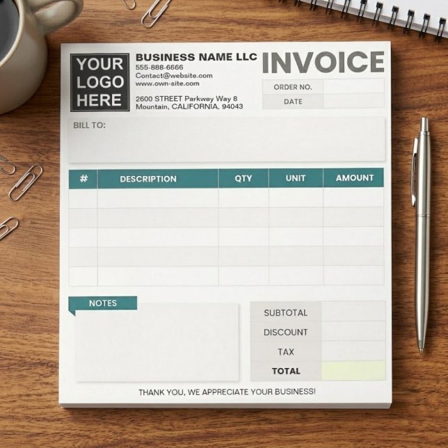 Bloc-note Créer des formulaires de facture de reçu de vente  (blank custom logo receipt book notepad, purchase invoice book for business)