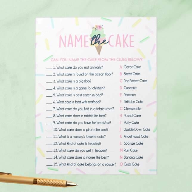 Bloc-note Crème de glace Nom Le Game Pack de douche de gâtea (Name the Cake Ice Cream Scooped Up Bridal Shower Game Pack of 40 Answer Sheets)
