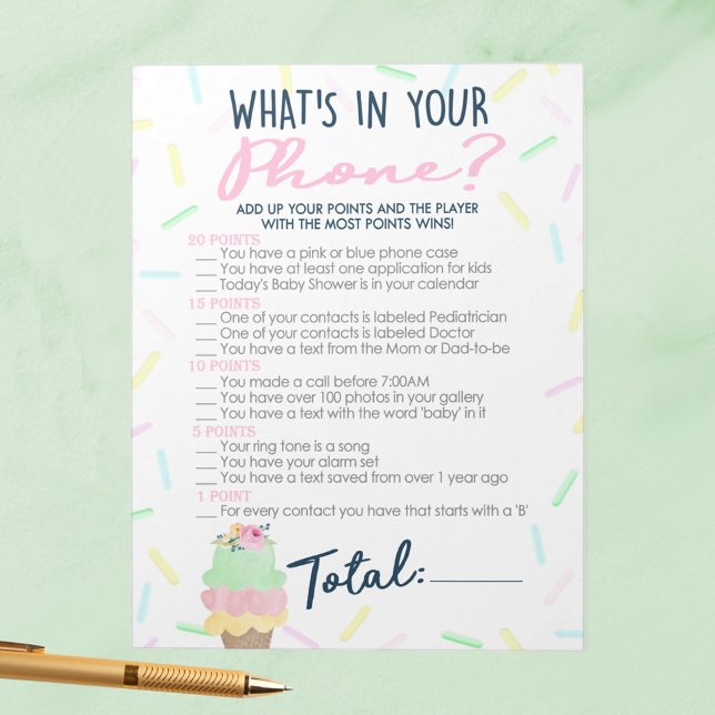Bloc-note Crème glacée Ce qui est dans votre jeu de Fête des (What's In Your Phone Ice Cream Baby Shower Game Pack of 40 Answer Sheets)