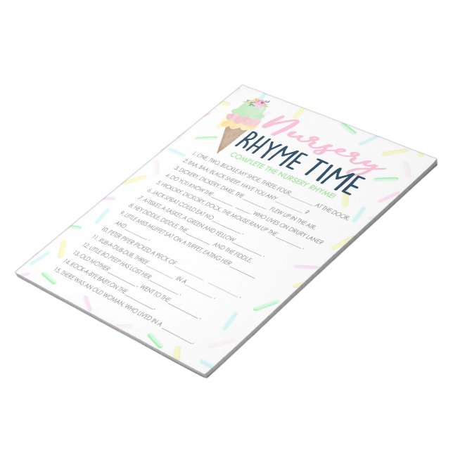 Bloc-note Crème glacée Nursery Rhyme Baby shower Pack (Incliné)