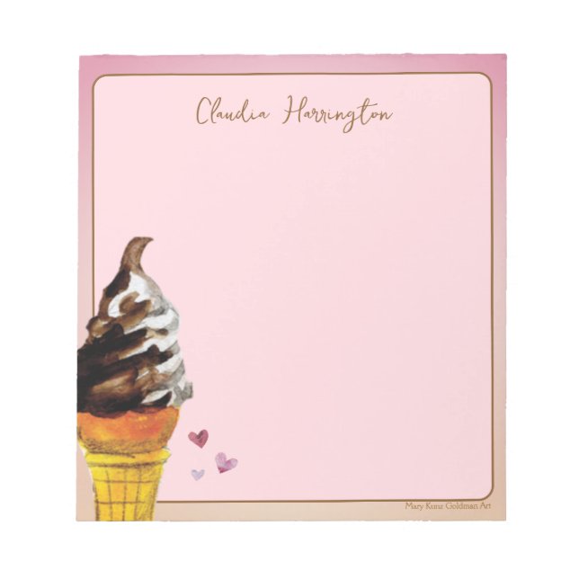 Bloc-note Crème Glacée Vanille Chocolat Aquarelle Nostalgiqu (Devant)