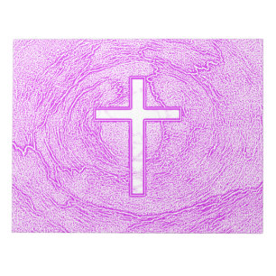BLOC-NOTE CROIX BLANCHE SOULIGNÉE EN ROSE