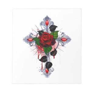 Bloc-note Croix d'argent avec une rose rouge