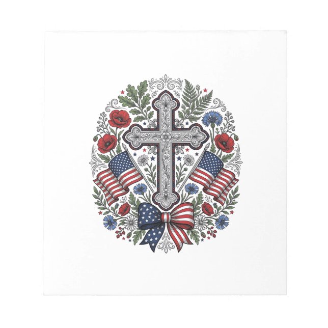 Bloc-note Croix Patriotique Fleurie Drapeau Vintage (Devant)