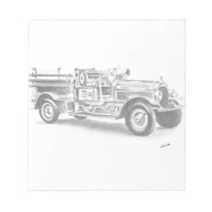 Bloc-note croquis de camion de pompiers vintage dessiné à la
