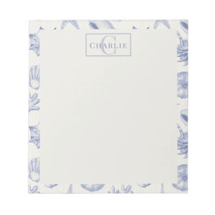 Bloc-note Croquis de coquillages de mer côtière, monogramme