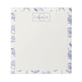 Bloc-note Croquis de coquillages de mer côtière, monogramme
