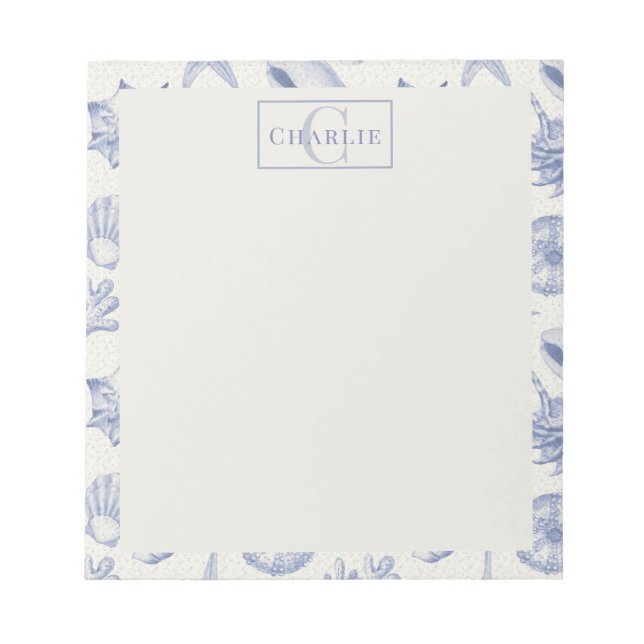 Bloc-note Croquis de coquillages de mer côtière, monogramme  (Devant)