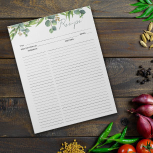 Bloc-note Culinary Recipes Watercolor Leaves Notepad