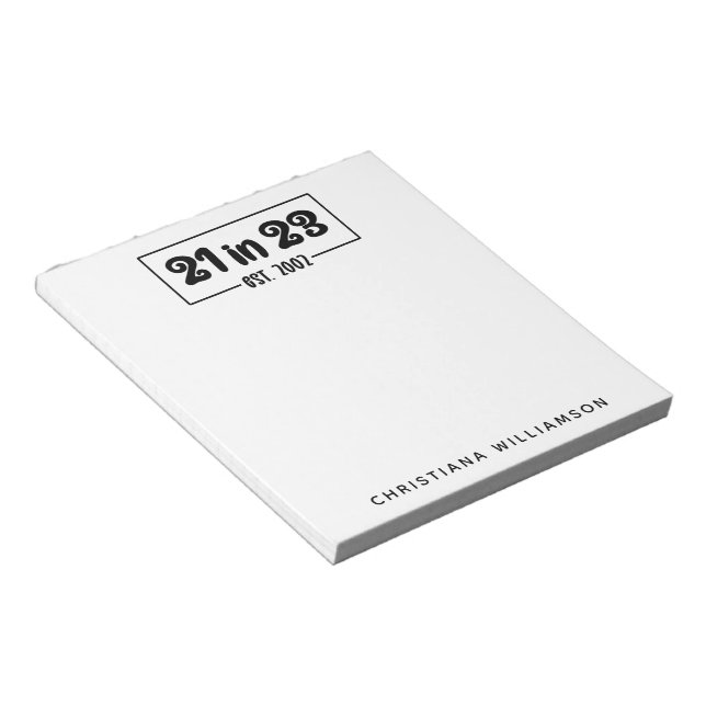 Bloc-note Custom 21st Birthday Cadeau 21 en 23 Est 2002 (Incliné)