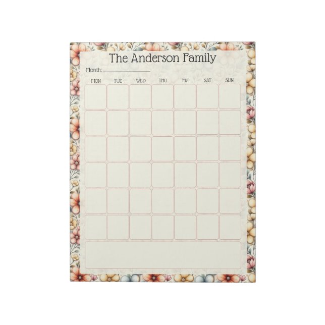 Bloc-note Custom Blush Floral Monthly Calendar Notepad (Tourné)