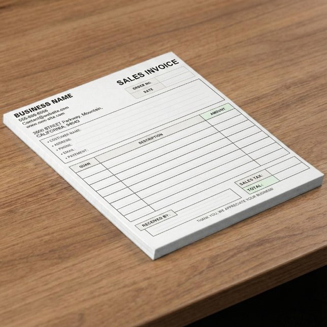 Bloc-note Custom Carbonless Sales Invoice Form, Company Name (Custom Duplicate Receipt Books with Your Company Name)