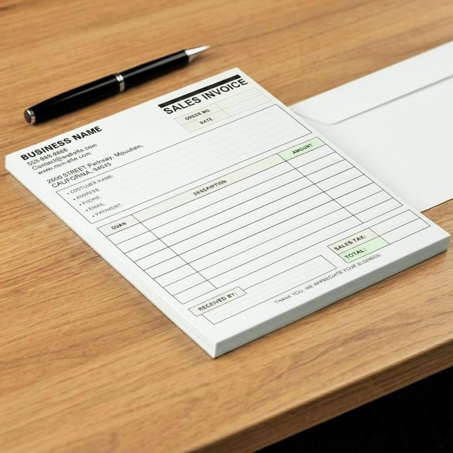 Bloc-note Custom Customer Sales Invoice Forms | Company Name (personalized sales receipt book, small business invoice pad, invoice book with company name)