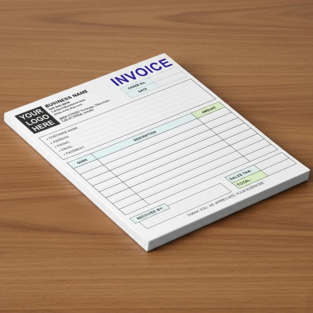 Bloc-note Custom Duplicate Sales Invoice Forms, Company Logo (Custom Duplicate Receipt Books with Your Company Name)