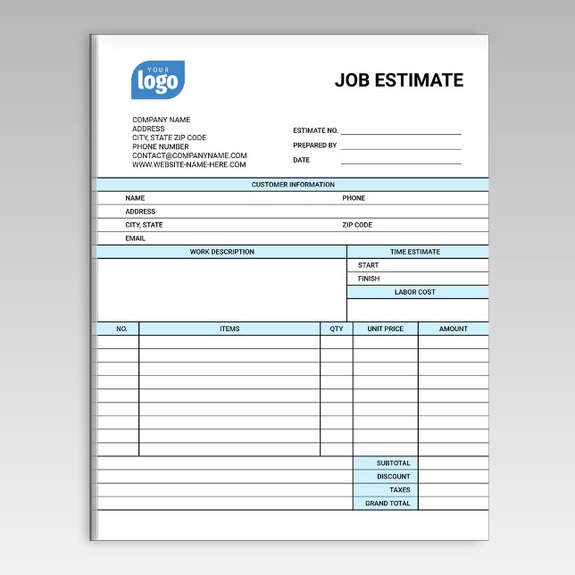 Bloc-note Custom Logo Business Job Estimate Form Notepad (Créateur téléchargé)