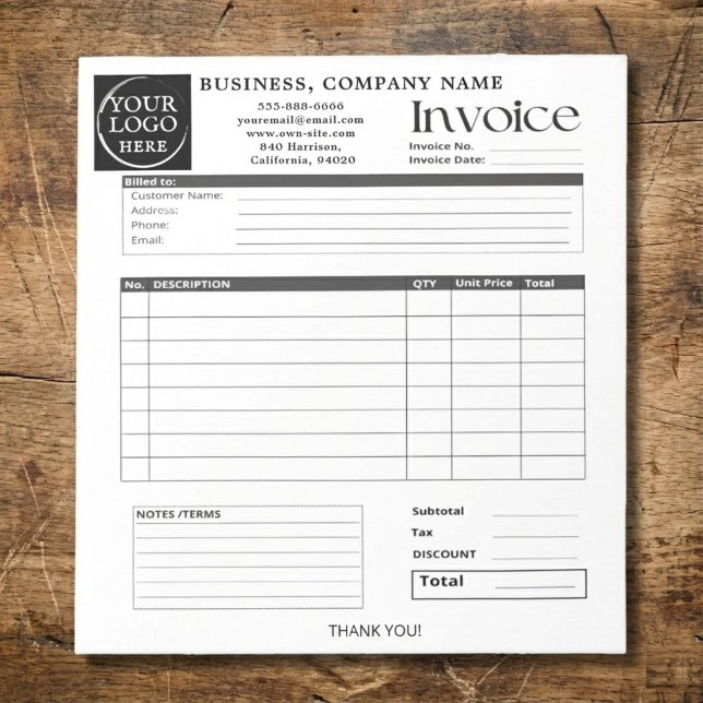 Bloc-note Custom Logo Small Business Invoice Sales Receipt N (Clean, professional, and fully customizable ✨
This minimalist invoice notepad helps small businesses)