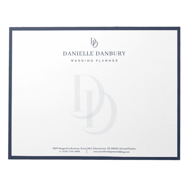 Bloc-note Custom Modern Elegant Navy Wedding Planner  (Devant)