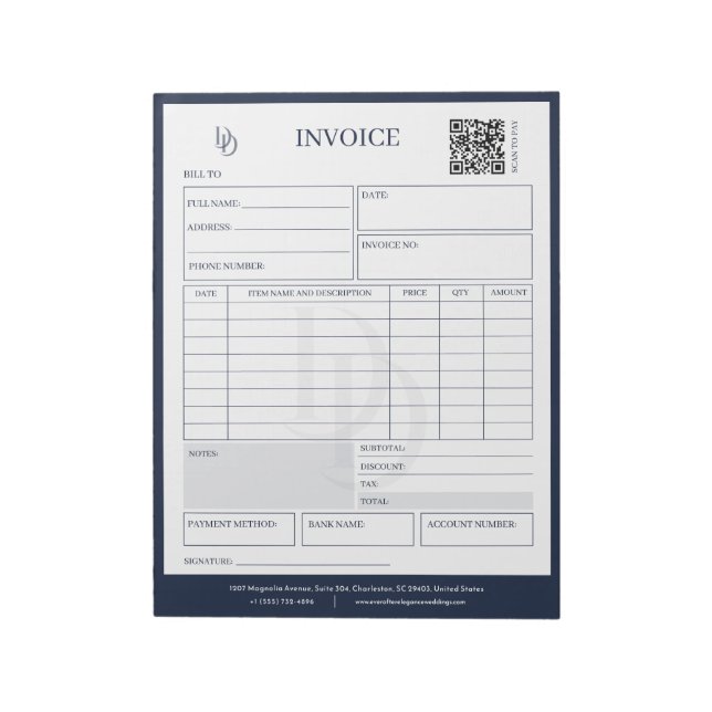 Bloc-note Custom Modern Navy Wedding Planner Invoice Billing (Tourné)