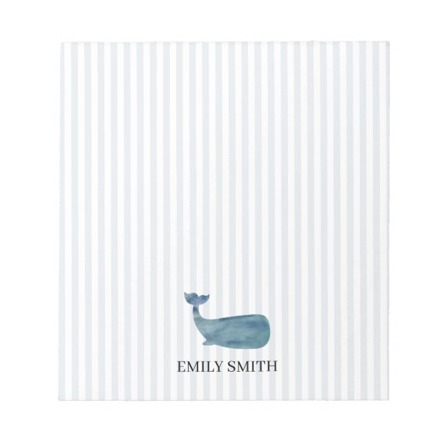 Bloc-note Custom Name Blue Whale Nautical Stripe (Devant)