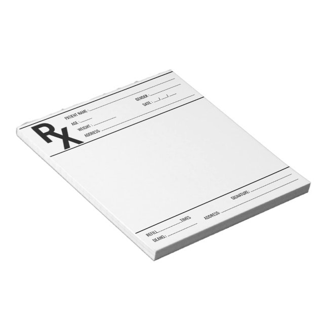 Bloc-note Custom Prescription Pad for Doctor Pharmacist Rx  (Incliné)