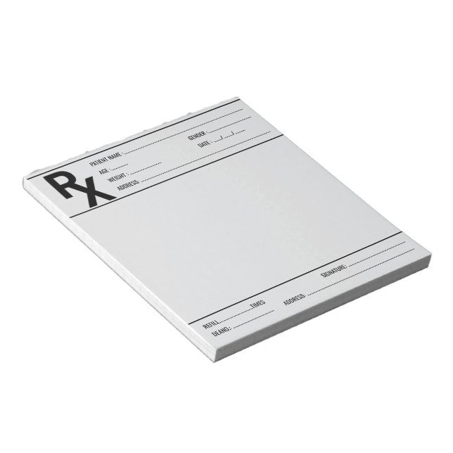 Bloc-note Custom Prescription Pad for Doctor Pharmacist Rx  (Incliné)