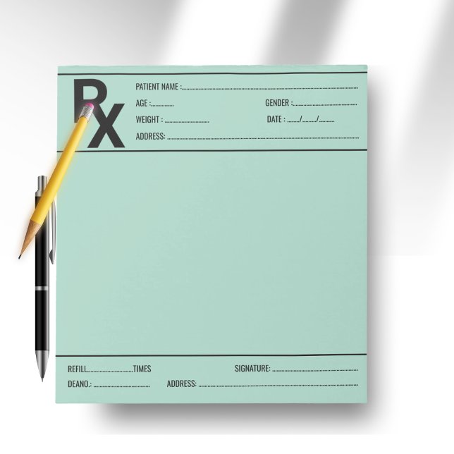 Bloc-note Custom Prescription Pad for Doctor Pharmacist Rx  (Custom Prescription Pad for Doctor Pharmacist Rx - Green -)