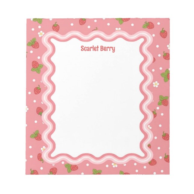 Bloc-note Custom Wavy Border Strawberry Pattern Personalized (Devant)
