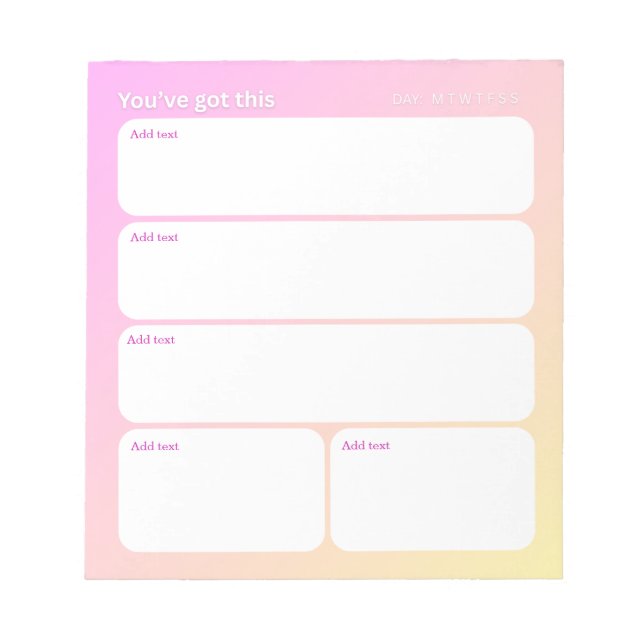 Bloc-note Customizable Daily Planning Notepad (Devant)