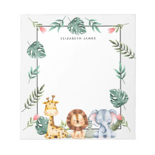 Bloc-note Cute Aquarelle Safari Animaux Personnalisés