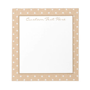 Bloc-note Cute Beige Blanc Polka Motif Personnalisé
