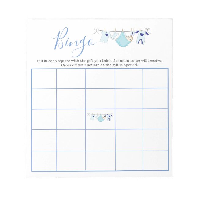 Bloc-note Cute Blue Boy Cloche Baby shower Bingo Jeu (Devant)