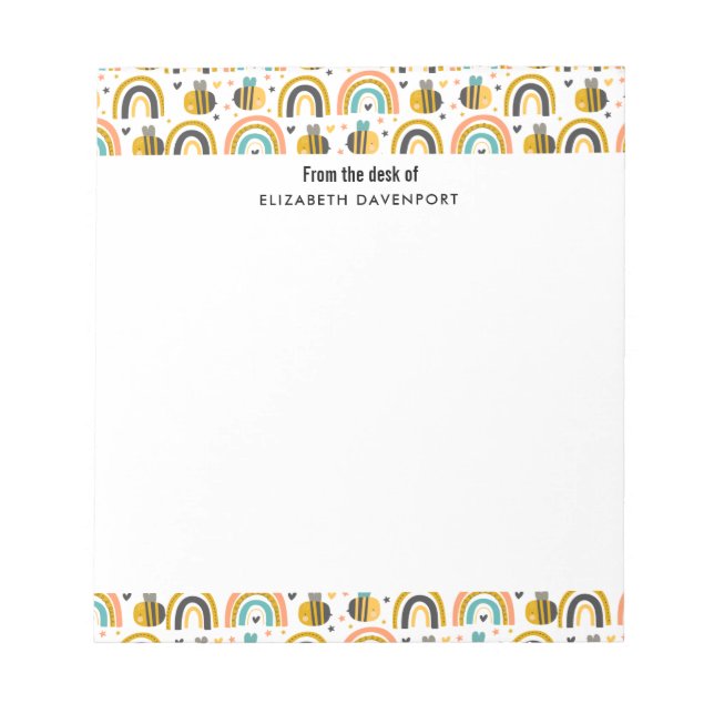 Bloc-note Cute Bumble Bee et Rainbows Motif (Devant)