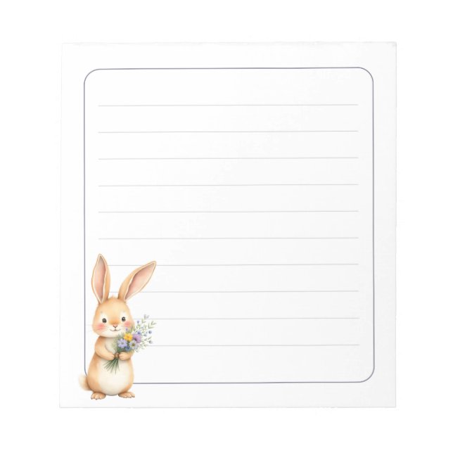 Bloc-note Cute Bunny Rabbit with Flowers Lined 5.5 x 6 (Devant)