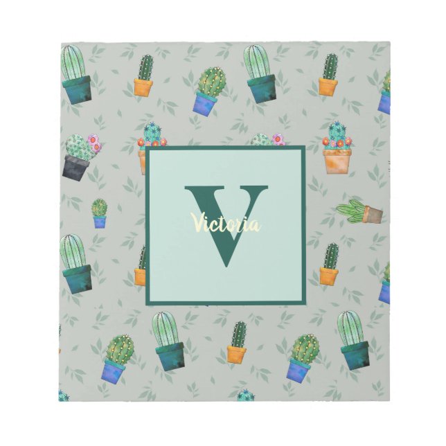 Bloc-note Cute Cactus Motif de fleurs vertes (Devant)