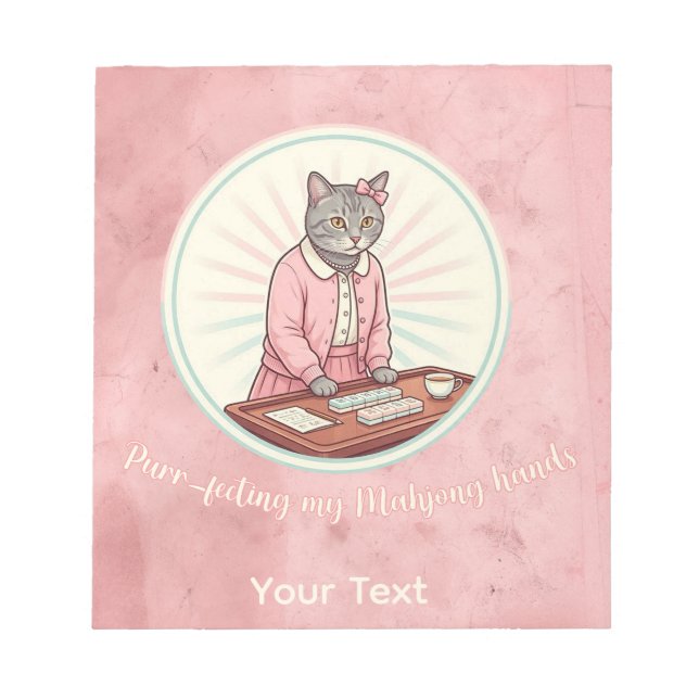 Bloc-note Cute Cat Purrfecting My Mahjong Hands Personalized (Devant)