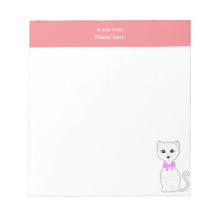 Bloc-note Cute Chat Blanc & En-Tête Rose Simple