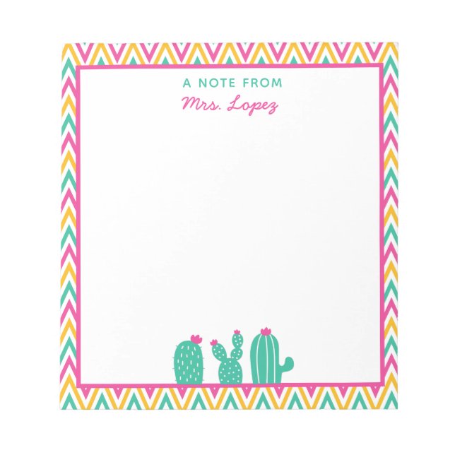 Bloc-note Cute Chevron Cactus Fleurs roses Enseignant (Devant)