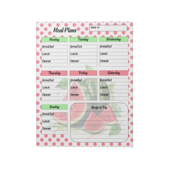 Bloc-note Cute Daily Mouth Waters Watermelon Meal Planner (Tourné)