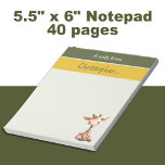 Bloc-note Cute girafe nom personnalisé enfants verts<br><div class="desc">Cet adorable bloc-notes de 5, 5 po x 6 po est parfait pour les enfants qui aiment faire leur marque ! Avec 40 pages, il présente un design de girafe super mignon avec l’expression "A Note de", prêt à être personnalisé avec le nom de votre enfant. Qu’il s’agisse de noter...</div>