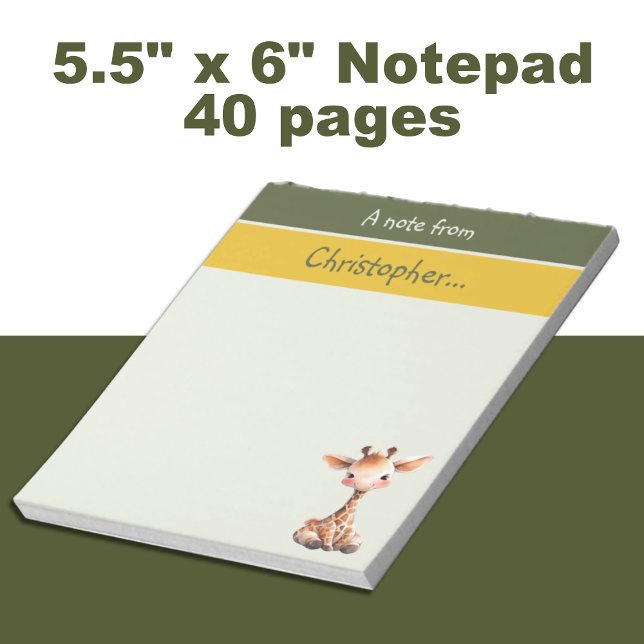 Bloc-note Cute girafe nom personnalisé enfants verts (Créateur téléchargé)