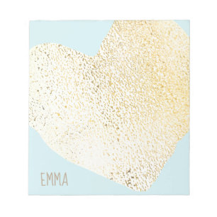 Bloc-note Cute Girly Gold Heart Nom personnalisé