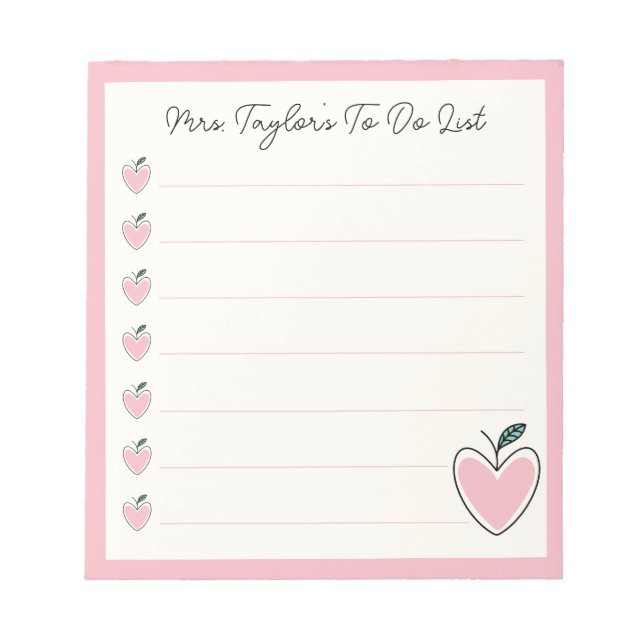 Bloc-note Cute Heart Apple Teacher To Do List Valentine Gift (Devant)