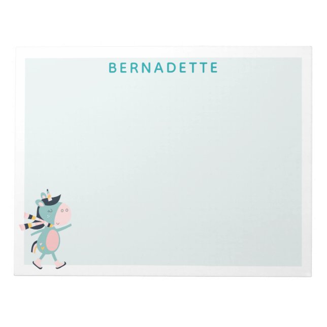 Bloc-note Cute Ice Skating Unicorn Teal Pink Custom Name (Devant)