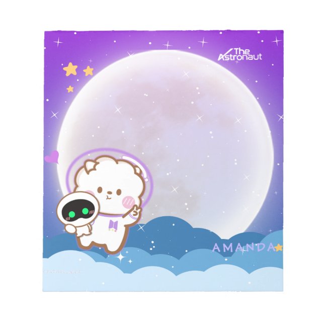 Bloc-note Cute Kawaii Astronaut Jinnie dans l'espace violet (Devant)
